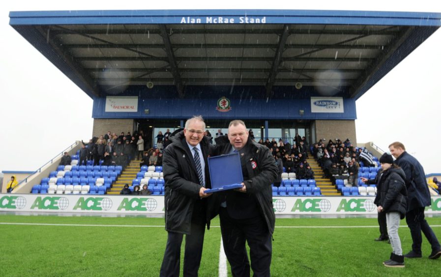 The unveiling of the Alan McRae Stand when Cove Rangers took on Wick Academy in the Highland League Cup semi-final 2019. Image: Colin Rennie/DC Thomson