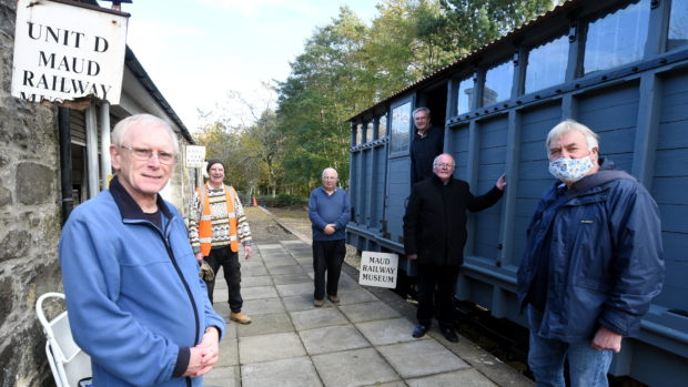 Des Byrne, Alistair Robertson, Mike O'Dell,  Ian Morrison, Alan Sangster and Tony Holman at Maud Railway Museum.