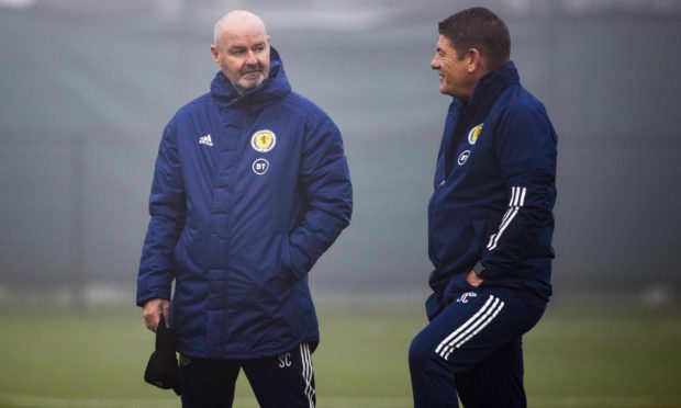 Steve Clarke with assistant coach John Carver.