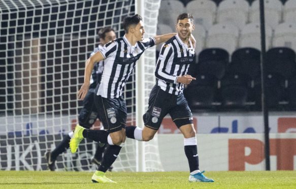 St Mirren's Ilkay Durmus (R) celebrates after scoring to make it 1-0 during the Betfred Cup match between St Mirren and Aberdeen.