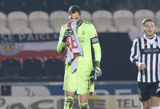 Aberdeen goalkeeper Joe Lewis at full-time of the Betfred Cup match between St Mirren and Aberdeen two weekends ago.