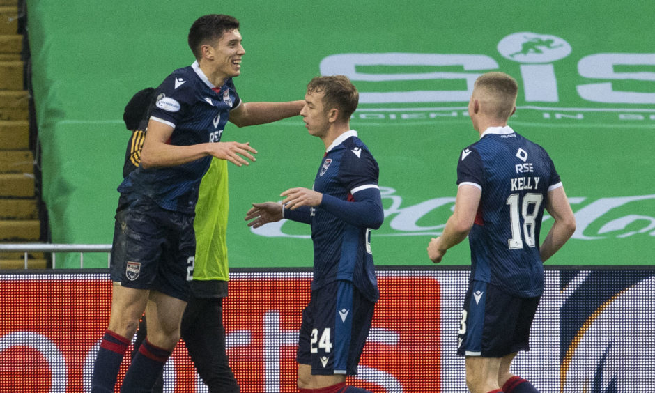 Ross Stewart celebrates his goal for Ross County at Parkhead.