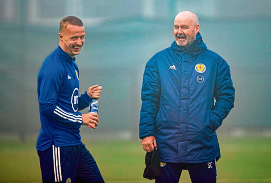 Steve Clarke with returning striker Leigh Griffiths.