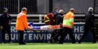 Ross Clarke is stretchered off during Elgin City v Cowdenbeath.