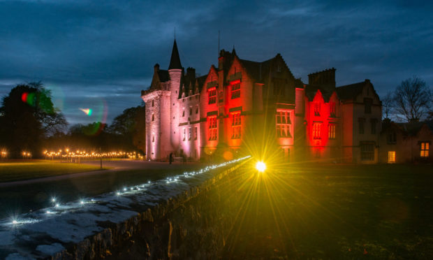 Brodie Castle is lit up with a light show