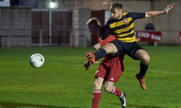 Paul Brindle scores Brora's third goal in the victory against Deveronvale