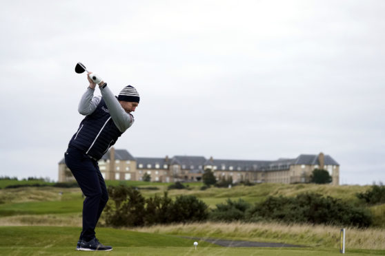 Stephen Gallacher tees off on the twelfth hole during day one of The Scottish Championship at Fairmont St Andrews.