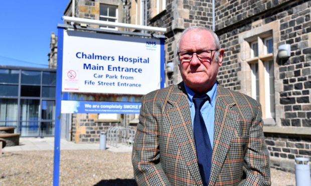 Banff and Macduff Community Safety Group chairman Richard Menard outside Chalmers Hospital.