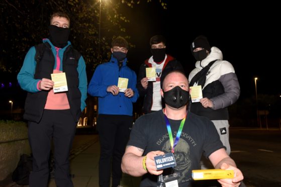 Bradley McAllister, Aidan Galshan, Jamie Harper, Sam Raion, and Kurtis Williams  set off on their walk.
Picture by Paul Glendell