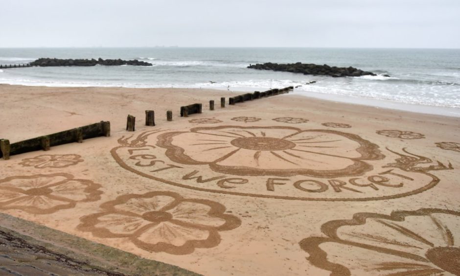 Sand art at Aberdeen Beach to mark Remembrance Sunday
