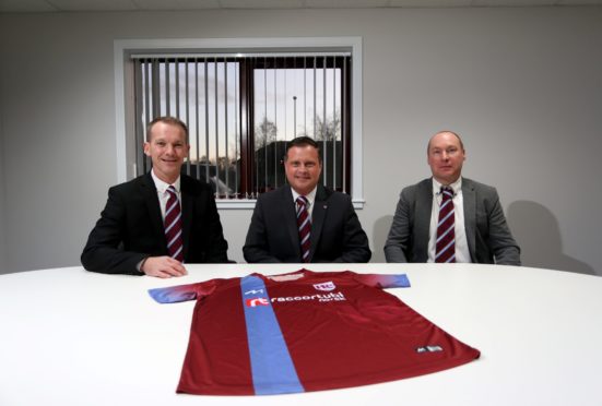 Keith Football Club's new management team: Andy Roddie, Andy Troup (Chariman), and Tommy Wilson.