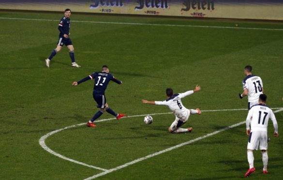 Scotland's Ryan Christie scoring the opening goal during the UEFA Euro 2020 Play-off Finals match at Rajko Mitic Stadium, Belgrade.