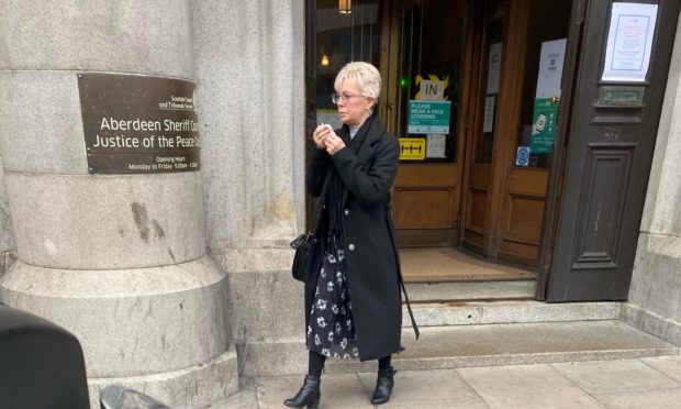 Susan Allan leaving Aberdeen Sheriff Court.