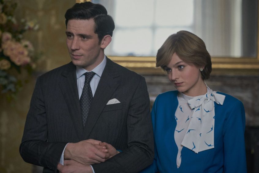 A scene from The Crown. Charles is played by Josh O'Connor while Emma Corrin takes on the role of Diana.