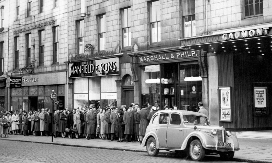 Queuing at the Gaumont, formerly the Picture House. Building consent has been awarded to convert the now office block into flats. Picture by Aberdeen Journals Ltd, May 16 1957.