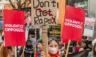 Million Women Rise March, London 2020. Marchers were asked to wear something red - the colour of blood, 'the blood of our sisters who have been murdered and raped at the hands of male violence'. Photo by Guy Bell/Shutterstock