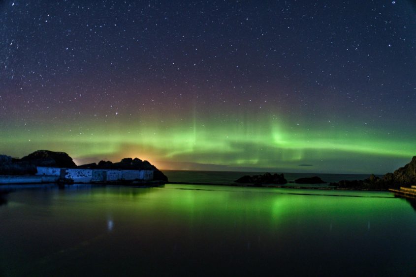 The aurora, photographed at Tarlair swimming pool near Macduff by Reg Connon Date; 21/12/2020