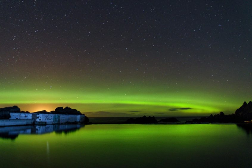 The aurora, photographed at Tarlair swimming pool near Macduff by Reg Connon Date; 21/12/2020