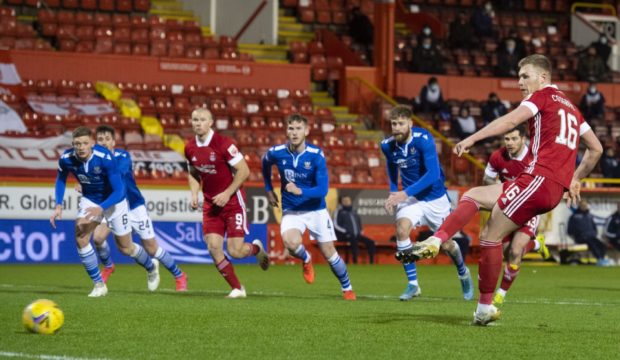 Sam Cosgrove scoring against St Johnstone for Aberdeen. Cosgrove was sold to Birmingham.