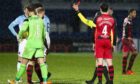 Ross Draper is shown a red card by referee Colin Steven during Saturday's home defeat by St Mirren.