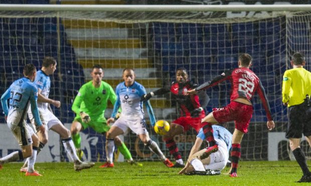 St Mirren's Marcus Fraser makes it 1-0 during the Scottish Premiership match between Ross County and St Mirren at the Global Energy Stadium on December 26.