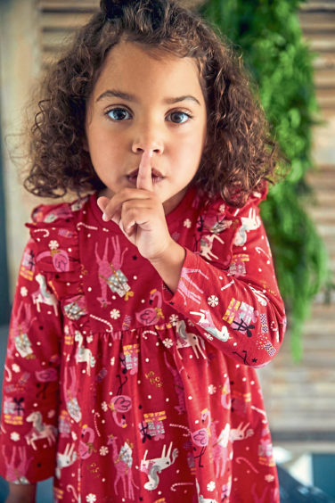 Long-sleeve Christmas jersey dress  (9 months-  6 years), £4-£5, Matalan.