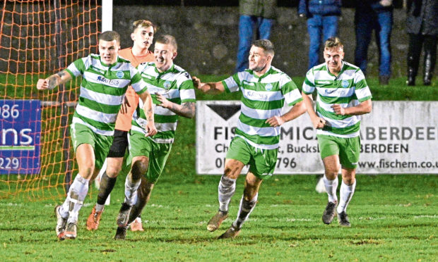 Joe McCabe scores the third Buckie goal against Rothes on Saturday to put the clash to bed.
Picture by Jason Hedges