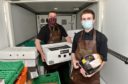 Barry Bartlet and Yves Rennie with some of the Christmas produce at Green's of Ellon,