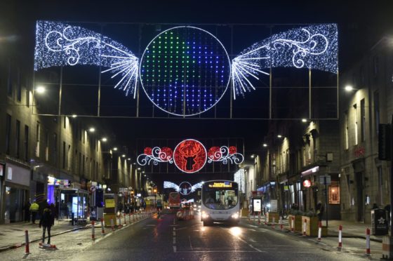 Christmas lights on Union Street, Aberdeen. Picture by Paul Glendell