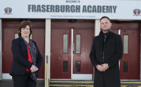 Irene Sharp, rector of Fraserburgh Academy, and Gareth Innes, chief engineering and commercial officer of TWMA.