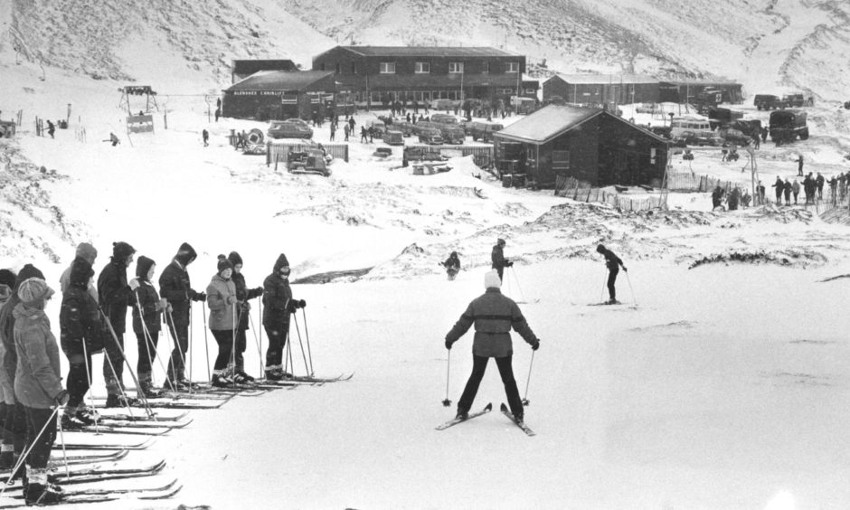 Skiers enjoying Glenshee in January 1970.