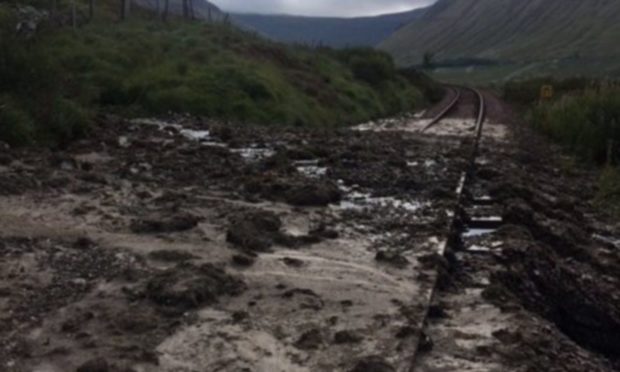 A landslip covering the track at Bridge of Orchy in September.