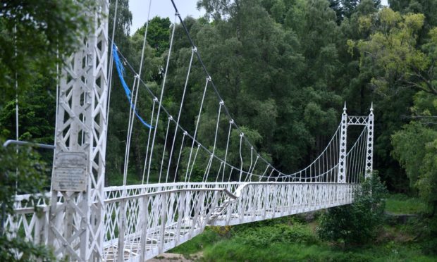 The Cambus O'May suspension bridge damaged during storm Frank in 2015.