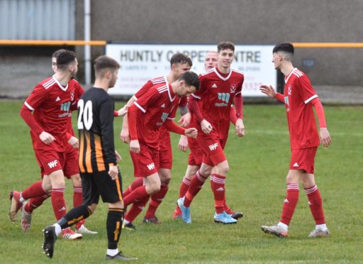 Deveronvale celebrate Kyle Gauld's goal in the second minute at Christie Park