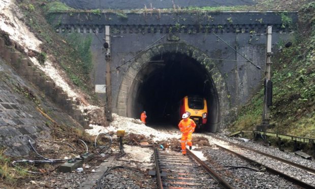 Workers at the landslip near Watford Junction station in 2016