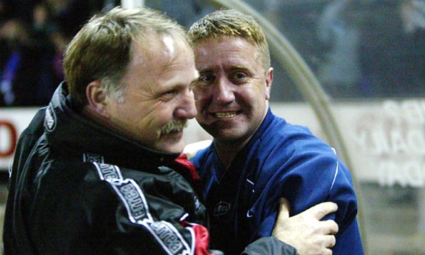 Donald Park and John Robertson after beating Celtic in 2003.