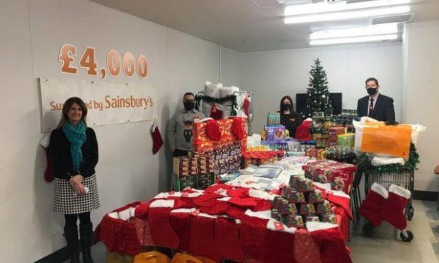 From left, Abernecessities founder Michelle Herd; Connor Desouza, Sainsbury?s manager; Chimene Miller, store manager of Cove local; David Vass, store manager of Garthdee.