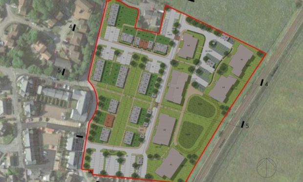 A layout map of the planned housing development east of Falkland Avenue, Cove, Aberdeen.
