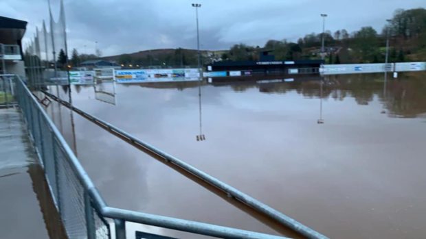 Turriff United's grounds at The Haughs were under water at the weekend after flooding caused by torrential rainfall and overflow from nearby burns.