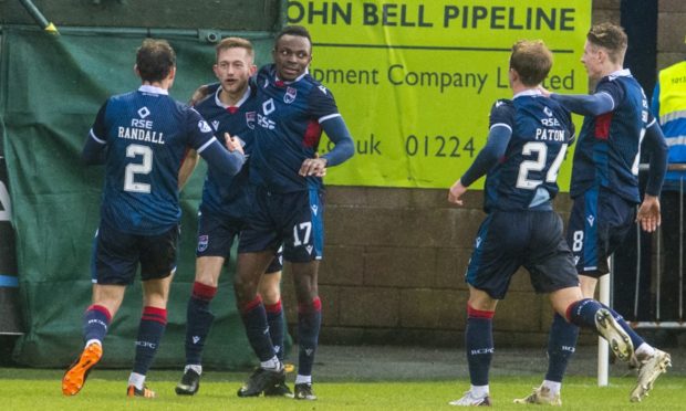 Ross County celebrate Charlie Lakin’s goal against Aberdeen in January.