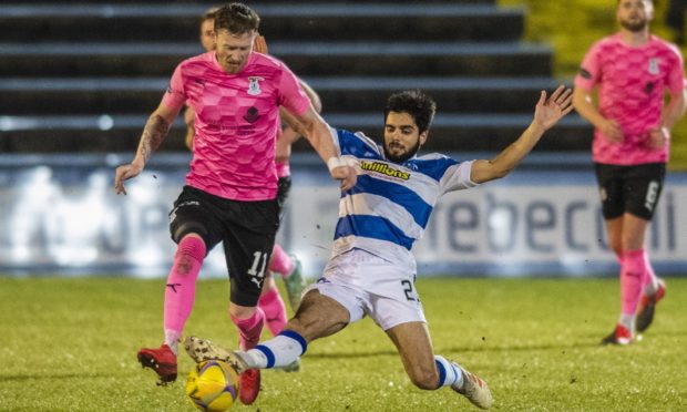 Morton's Rabin Omar is sent off for a foul on Shane Sutherland.