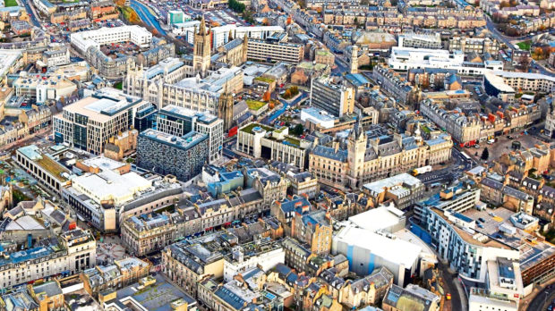 Aerial photo showing Aberdeen city centre