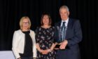 L - R: Lorna Conn; Jackie Smith - Chair of Aberdeenshire Clubsport SCIO, Jim Conn - Founding Chair Aberdeenshire Sports Council, who was presented with a special award for over 30 years within sports council in Aberdeenshire.