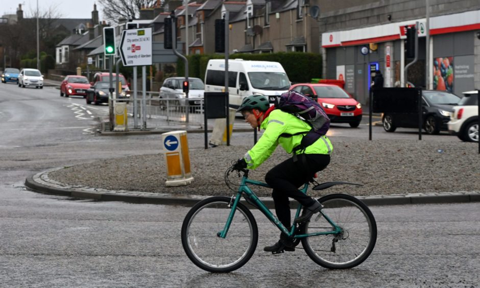 The roundabout in King Street, at the bottom of St Machar Drive, could be replaced with traffic lights to make it safer for cyclists.