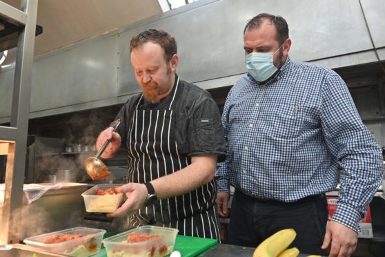 Free school meals prepared at 156 Bar & Grill. Pictured: Chef Barry Milne and co-owner Paul Davies.