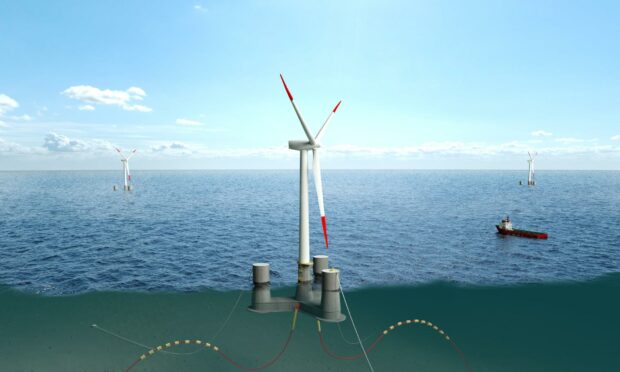 The Star Wind Floater, developed by Olav Olsen and owned by Floating Wind Solutions AS, which will be used for the Falck Renewables/BlueFloat Energy ScotWind application.
