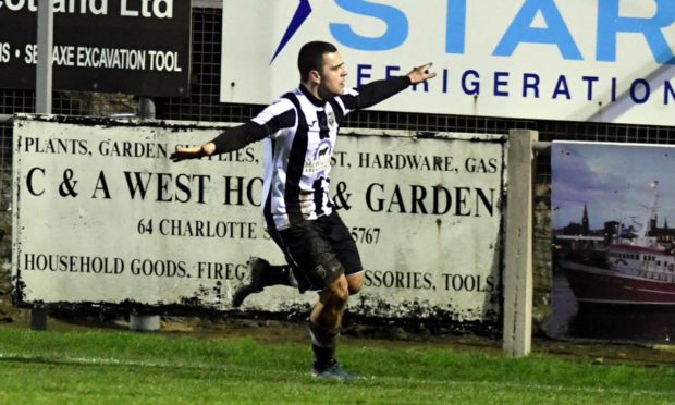 Fraserburgh's Scott Barbour celebrates scoring against Banks o' Dee in the second round of the Scottish Cup earlier this year.