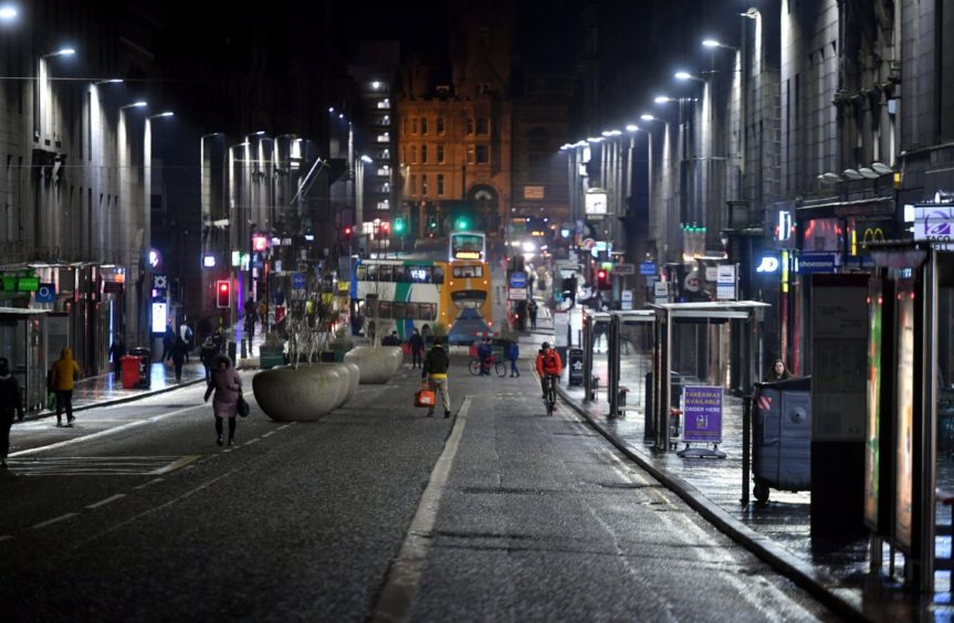 Union Street, Aberdeen. The stretch between Market Street and Bridge Street has been closed to motor traffic.