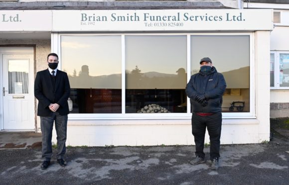 Sam (left) and Brian Smith (right) outside their funeral directory in Banchory.