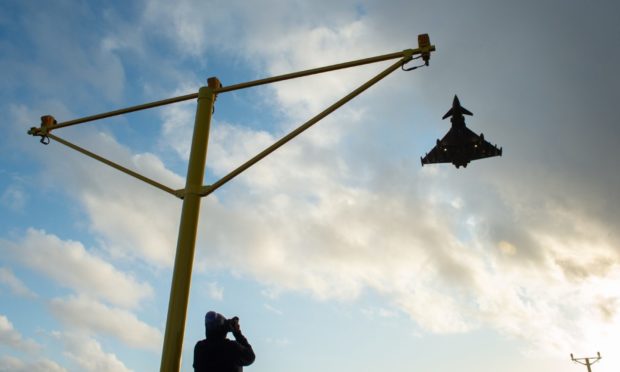 A Typhoon comes into land at RAF Lossiemouth.